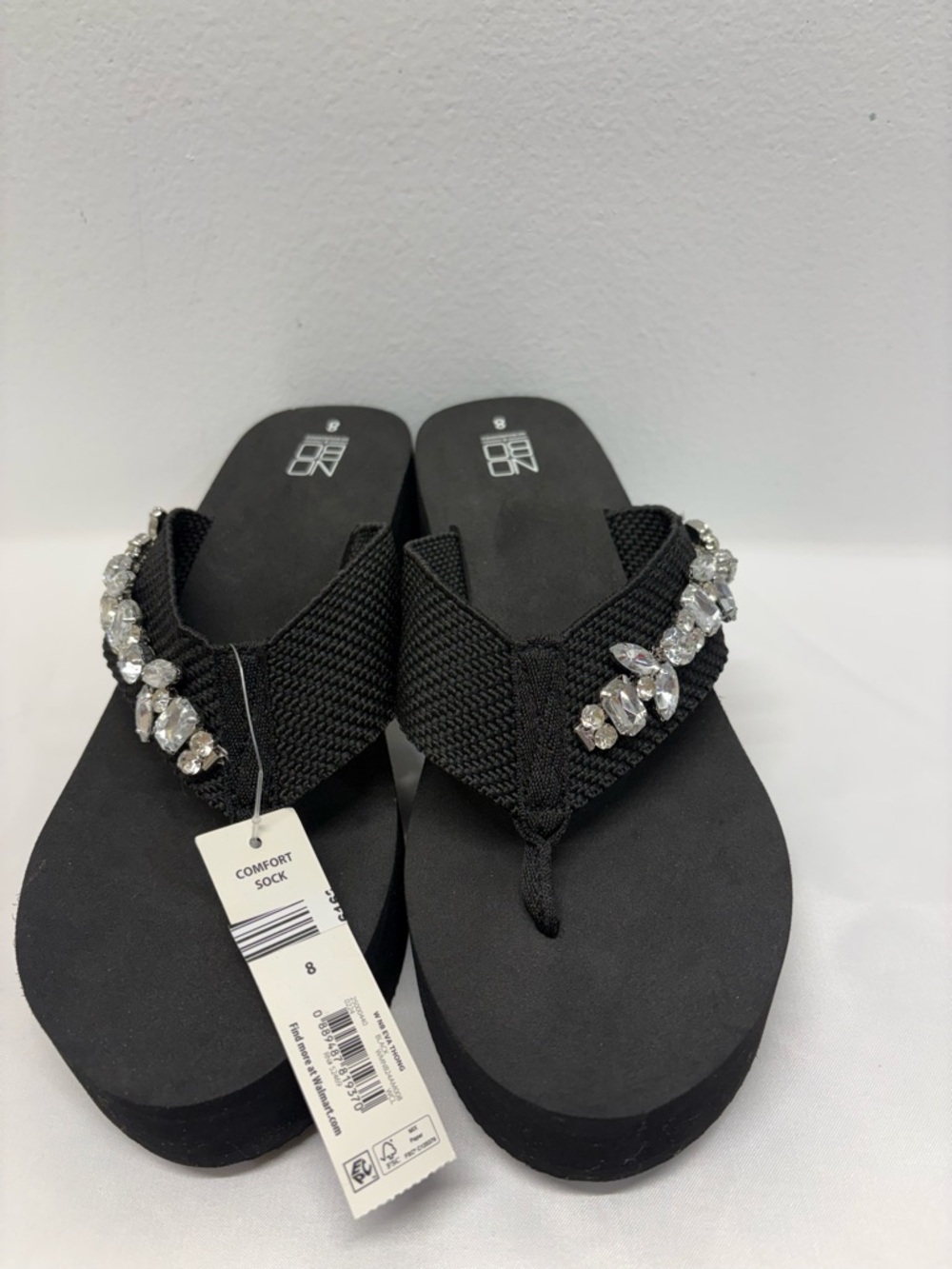 Black Jeweled rhinestone platform Wedge Flip Flop Sandals - Women size 8 thong - Picture 4 of 6
